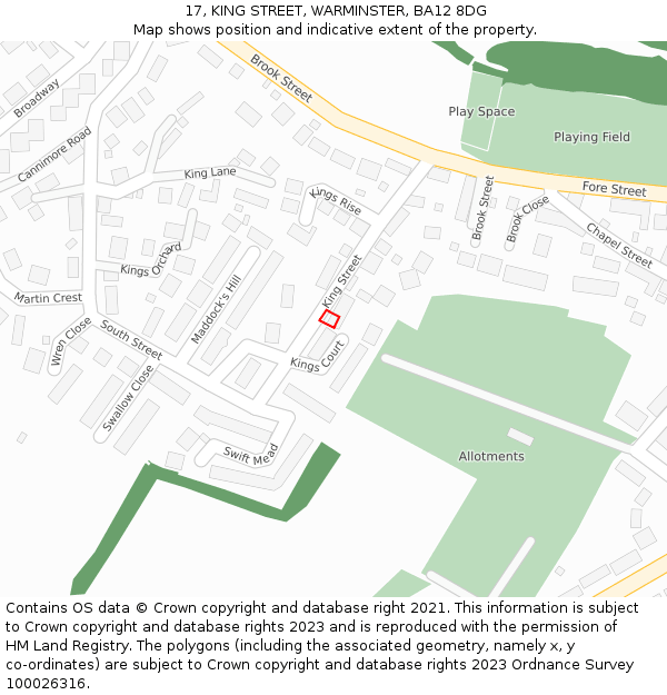 17, KING STREET, WARMINSTER, BA12 8DG: Location map and indicative extent of plot