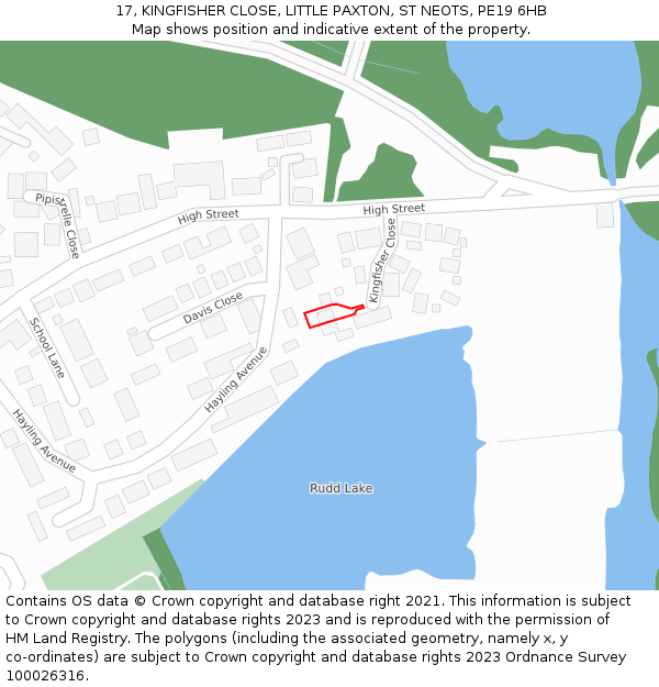 17, KINGFISHER CLOSE, LITTLE PAXTON, ST NEOTS, PE19 6HB: Location map and indicative extent of plot
