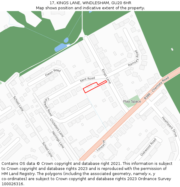 17, KINGS LANE, WINDLESHAM, GU20 6HR: Location map and indicative extent of plot