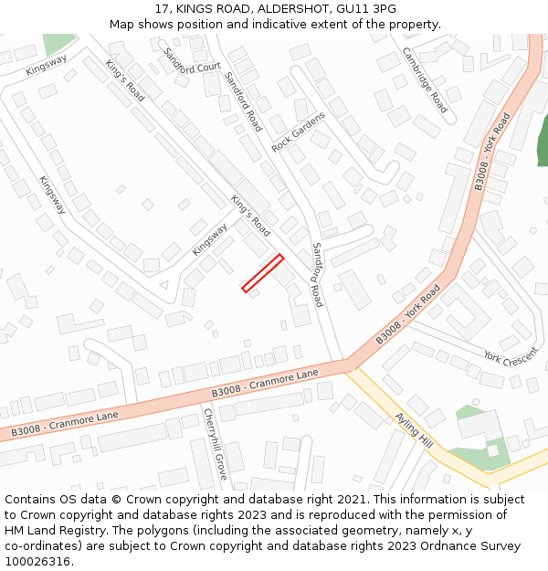 17, KINGS ROAD, ALDERSHOT, GU11 3PG: Location map and indicative extent of plot