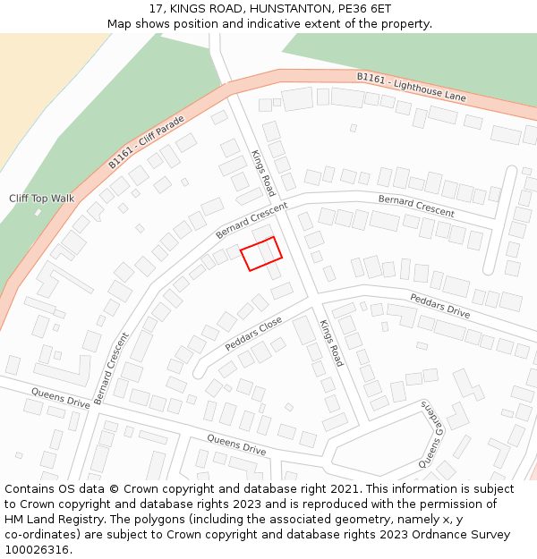 17, KINGS ROAD, HUNSTANTON, PE36 6ET: Location map and indicative extent of plot
