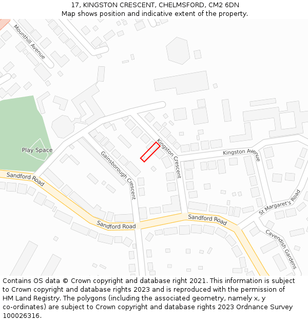 17, KINGSTON CRESCENT, CHELMSFORD, CM2 6DN: Location map and indicative extent of plot