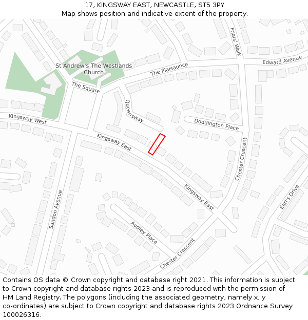 17, KINGSWAY EAST, NEWCASTLE, ST5 3PY: Location map and indicative extent of plot