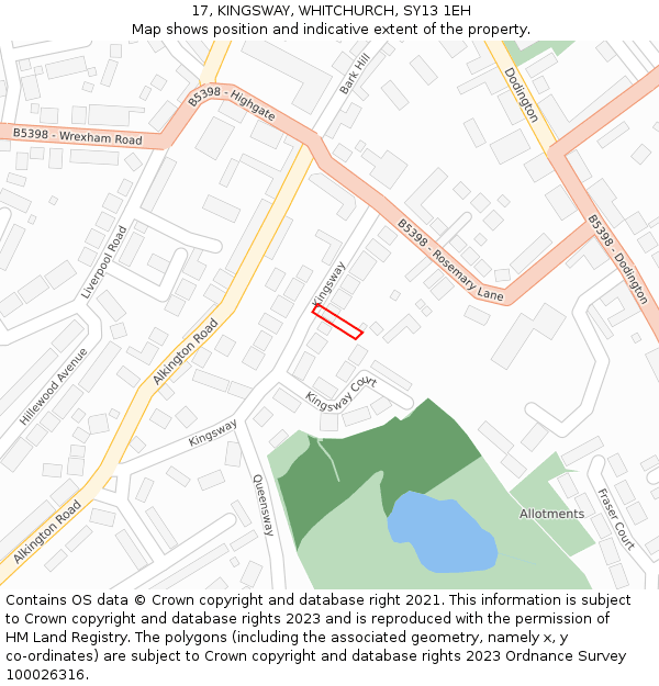 17, KINGSWAY, WHITCHURCH, SY13 1EH: Location map and indicative extent of plot