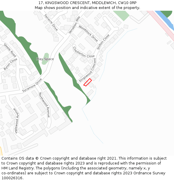 17, KINGSWOOD CRESCENT, MIDDLEWICH, CW10 0RP: Location map and indicative extent of plot