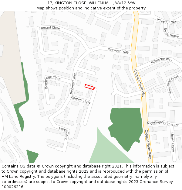 17, KINGTON CLOSE, WILLENHALL, WV12 5YW: Location map and indicative extent of plot