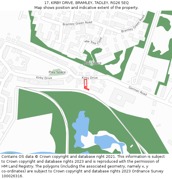 17, KIRBY DRIVE, BRAMLEY, TADLEY, RG26 5EQ: Location map and indicative extent of plot