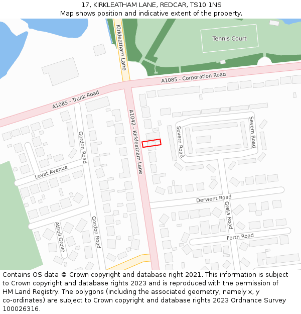 17, KIRKLEATHAM LANE, REDCAR, TS10 1NS: Location map and indicative extent of plot