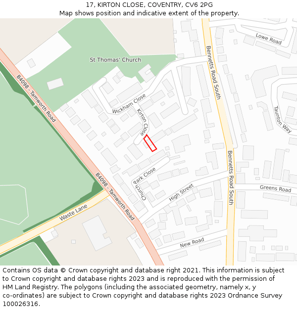 17, KIRTON CLOSE, COVENTRY, CV6 2PG: Location map and indicative extent of plot