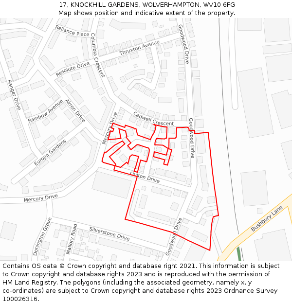 17, KNOCKHILL GARDENS, WOLVERHAMPTON, WV10 6FG: Location map and indicative extent of plot