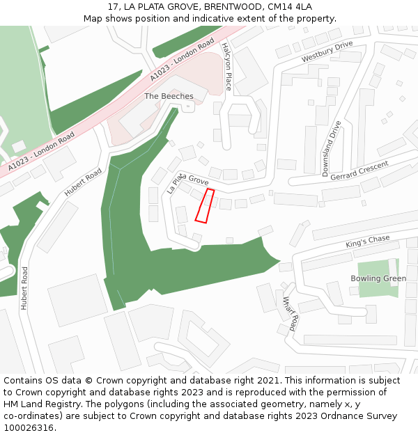 17, LA PLATA GROVE, BRENTWOOD, CM14 4LA: Location map and indicative extent of plot