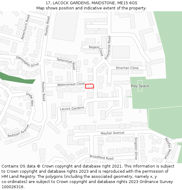 17, LACOCK GARDENS, MAIDSTONE, ME15 6GS: Location map and indicative extent of plot