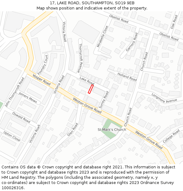 17, LAKE ROAD, SOUTHAMPTON, SO19 9EB: Location map and indicative extent of plot