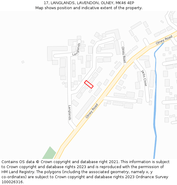 17, LANGLANDS, LAVENDON, OLNEY, MK46 4EP: Location map and indicative extent of plot
