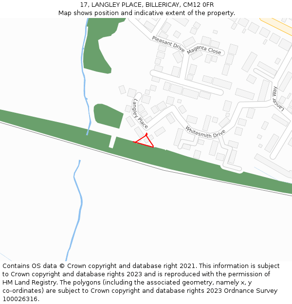 17, LANGLEY PLACE, BILLERICAY, CM12 0FR: Location map and indicative extent of plot