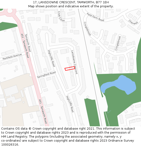 17, LANSDOWNE CRESCENT, TAMWORTH, B77 1EH: Location map and indicative extent of plot