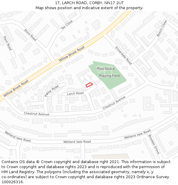 17, LARCH ROAD, CORBY, NN17 2UT: Location map and indicative extent of plot