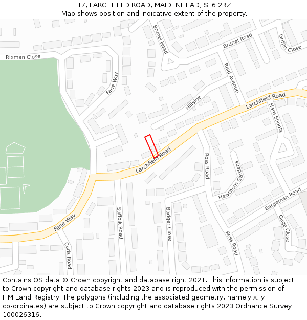 17, LARCHFIELD ROAD, MAIDENHEAD, SL6 2RZ: Location map and indicative extent of plot