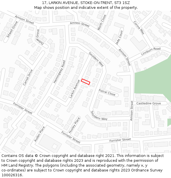 17, LARKIN AVENUE, STOKE-ON-TRENT, ST3 1SZ: Location map and indicative extent of plot