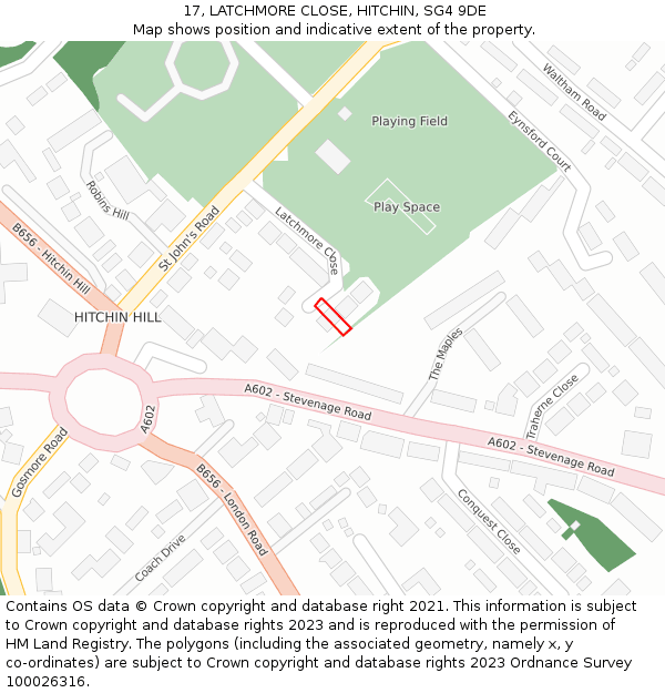 17, LATCHMORE CLOSE, HITCHIN, SG4 9DE: Location map and indicative extent of plot