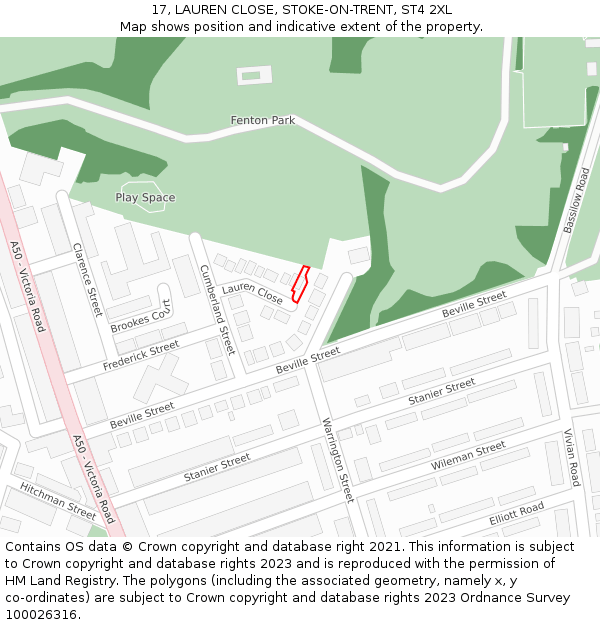 17, LAUREN CLOSE, STOKE-ON-TRENT, ST4 2XL: Location map and indicative extent of plot