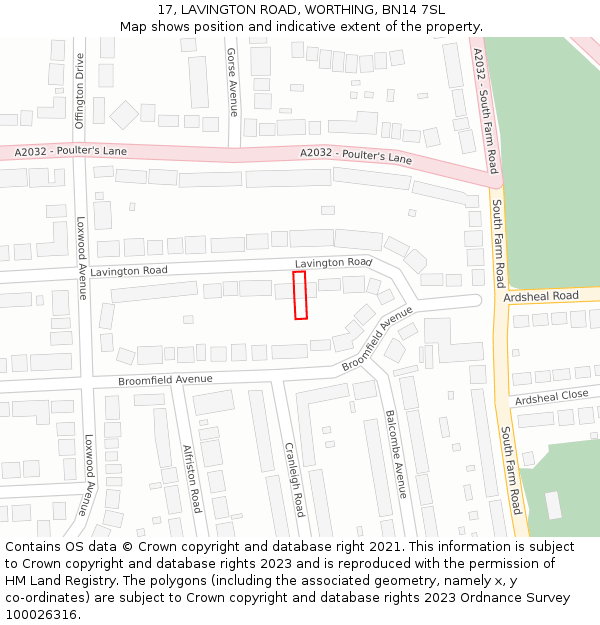 17, LAVINGTON ROAD, WORTHING, BN14 7SL: Location map and indicative extent of plot