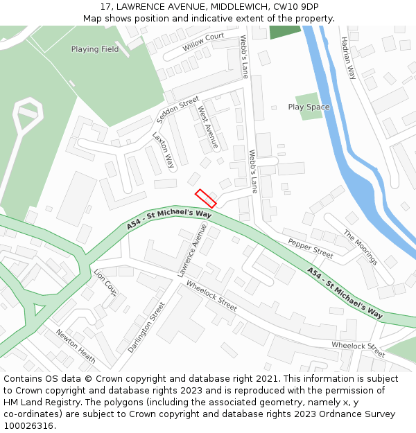 17, LAWRENCE AVENUE, MIDDLEWICH, CW10 9DP: Location map and indicative extent of plot