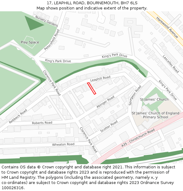 17, LEAPHILL ROAD, BOURNEMOUTH, BH7 6LS: Location map and indicative extent of plot