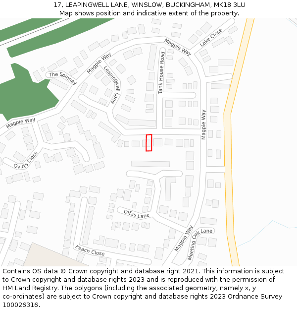 17, LEAPINGWELL LANE, WINSLOW, BUCKINGHAM, MK18 3LU: Location map and indicative extent of plot
