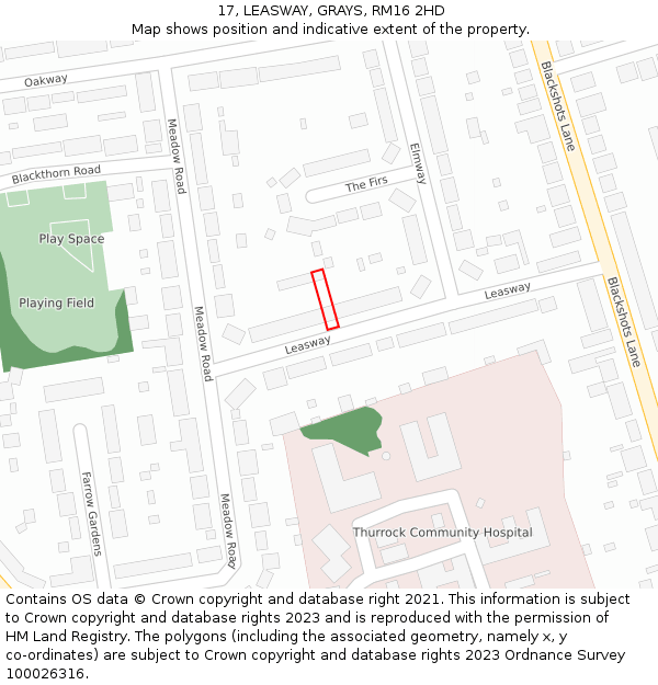 17, LEASWAY, GRAYS, RM16 2HD: Location map and indicative extent of plot