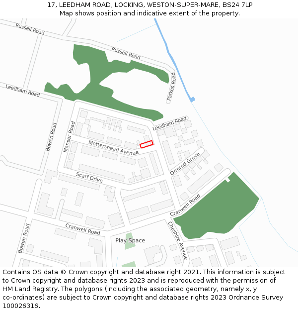17, LEEDHAM ROAD, LOCKING, WESTON-SUPER-MARE, BS24 7LP: Location map and indicative extent of plot