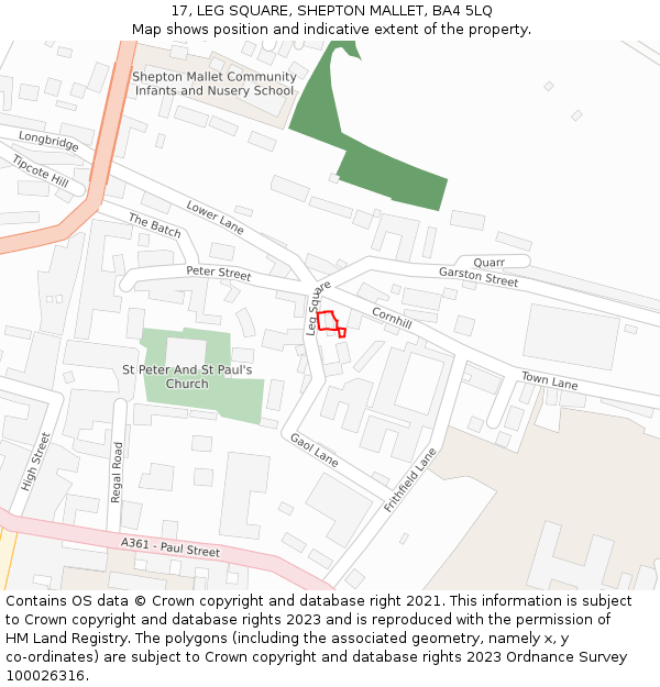 17, LEG SQUARE, SHEPTON MALLET, BA4 5LQ: Location map and indicative extent of plot