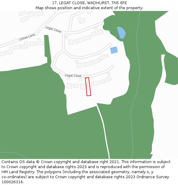 17, LEGAT CLOSE, WADHURST, TN5 6FE: Location map and indicative extent of plot