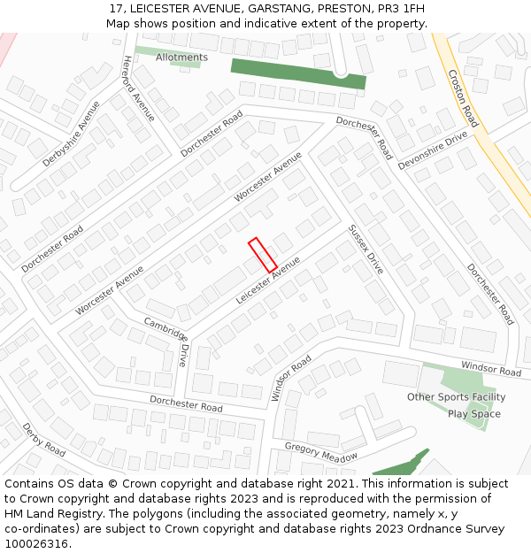 17, LEICESTER AVENUE, GARSTANG, PRESTON, PR3 1FH: Location map and indicative extent of plot