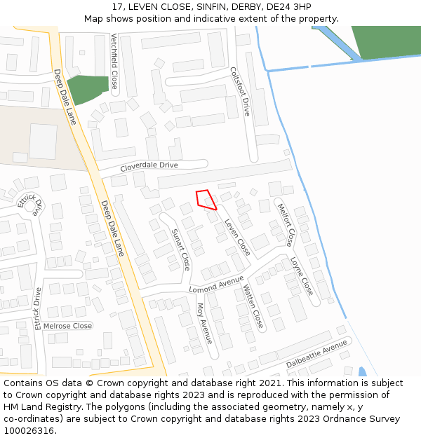 17, LEVEN CLOSE, SINFIN, DERBY, DE24 3HP: Location map and indicative extent of plot