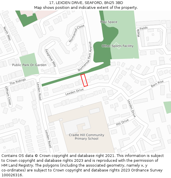 17, LEXDEN DRIVE, SEAFORD, BN25 3BD: Location map and indicative extent of plot