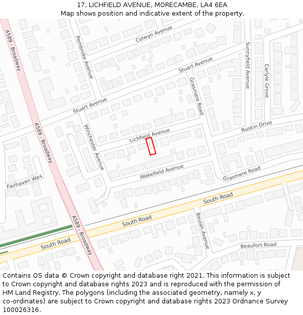 17, LICHFIELD AVENUE, MORECAMBE, LA4 6EA: Location map and indicative extent of plot