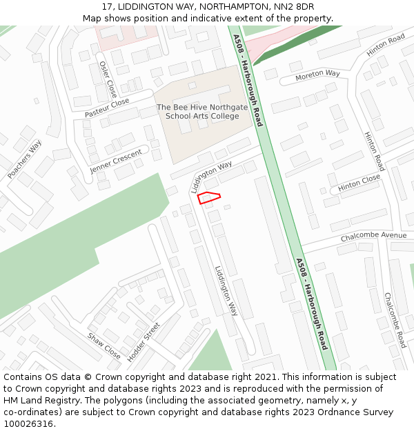 17, LIDDINGTON WAY, NORTHAMPTON, NN2 8DR: Location map and indicative extent of plot