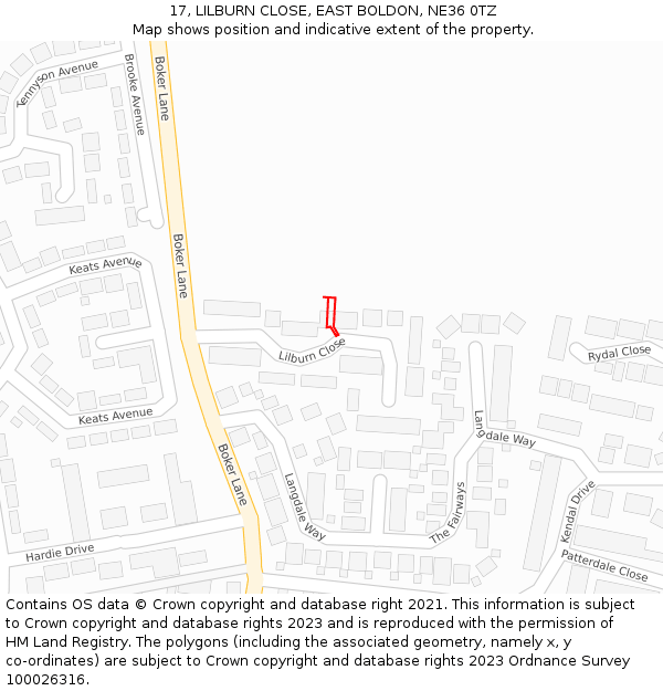 17, LILBURN CLOSE, EAST BOLDON, NE36 0TZ: Location map and indicative extent of plot
