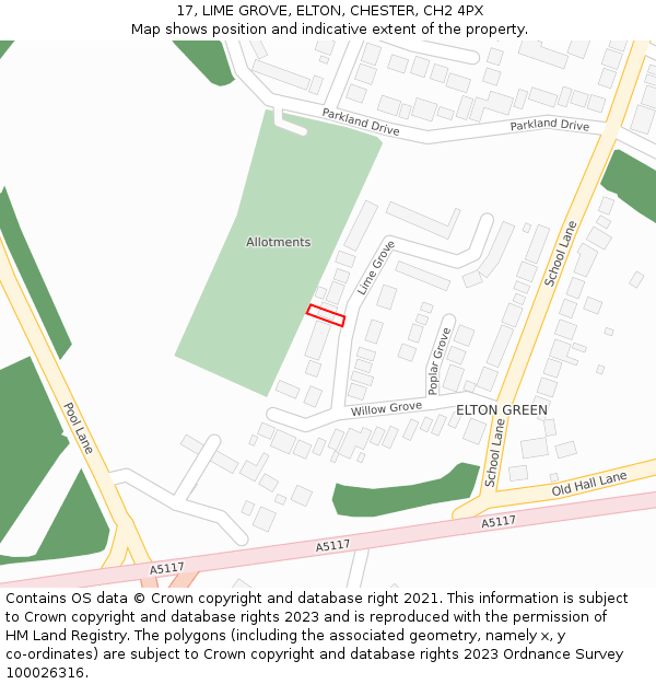 17, LIME GROVE, ELTON, CHESTER, CH2 4PX: Location map and indicative extent of plot