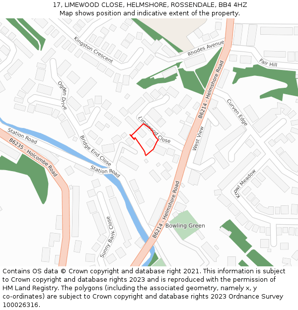 17, LIMEWOOD CLOSE, HELMSHORE, ROSSENDALE, BB4 4HZ: Location map and indicative extent of plot
