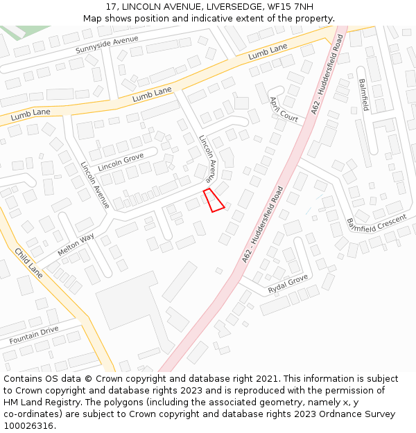 17, LINCOLN AVENUE, LIVERSEDGE, WF15 7NH: Location map and indicative extent of plot