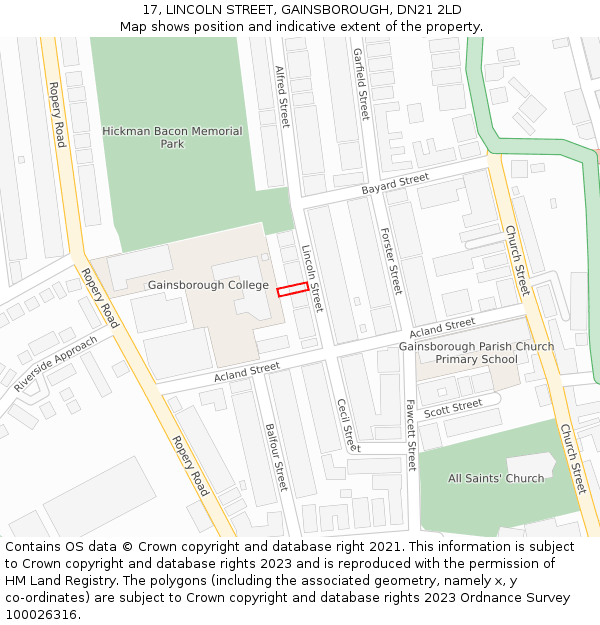 17, LINCOLN STREET, GAINSBOROUGH, DN21 2LD: Location map and indicative extent of plot