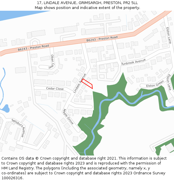 17, LINDALE AVENUE, GRIMSARGH, PRESTON, PR2 5LL: Location map and indicative extent of plot