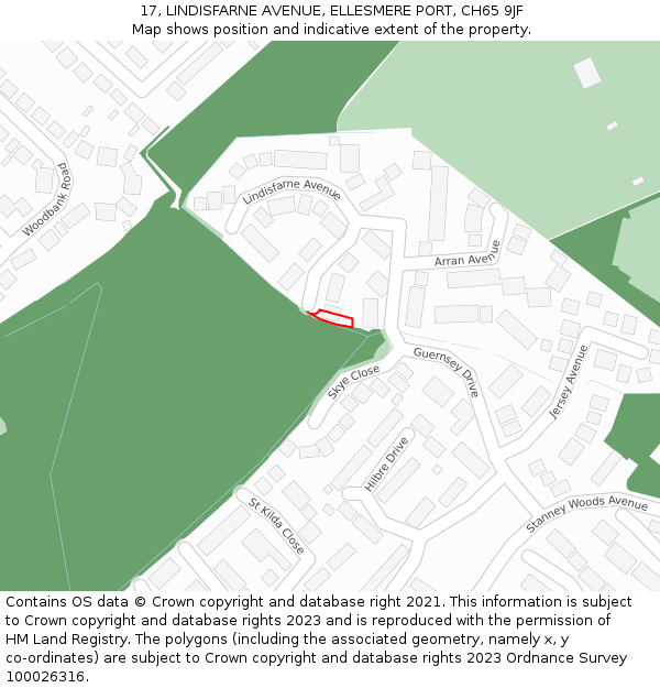 17, LINDISFARNE AVENUE, ELLESMERE PORT, CH65 9JF: Location map and indicative extent of plot