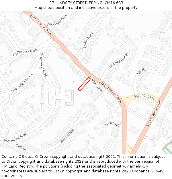17, LINDSEY STREET, EPPING, CM16 6RB: Location map and indicative extent of plot