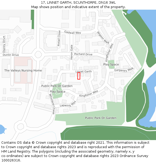 17, LINNET GARTH, SCUNTHORPE, DN16 3WL: Location map and indicative extent of plot