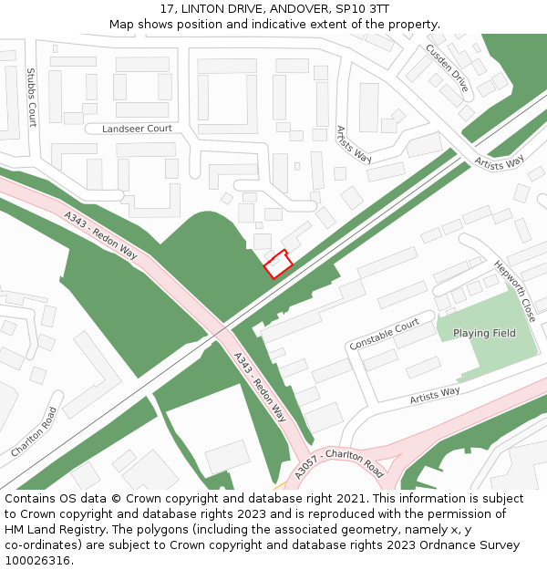 17, LINTON DRIVE, ANDOVER, SP10 3TT: Location map and indicative extent of plot