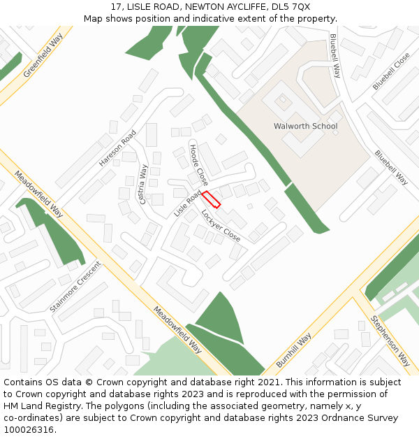17, LISLE ROAD, NEWTON AYCLIFFE, DL5 7QX: Location map and indicative extent of plot