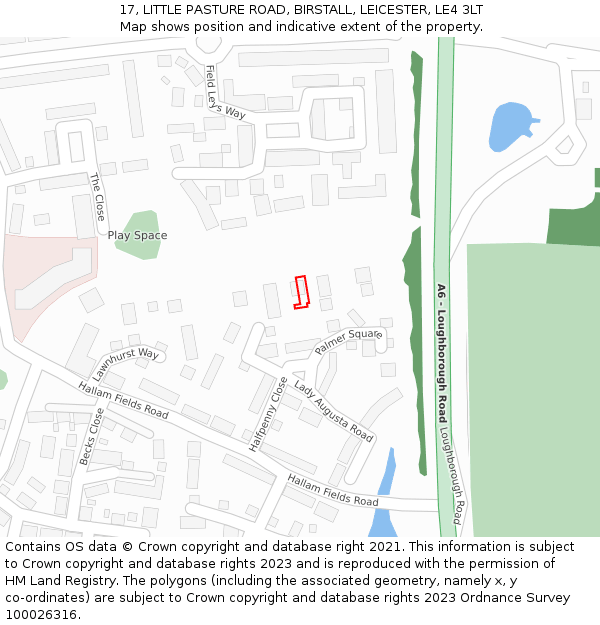 17, LITTLE PASTURE ROAD, BIRSTALL, LEICESTER, LE4 3LT: Location map and indicative extent of plot